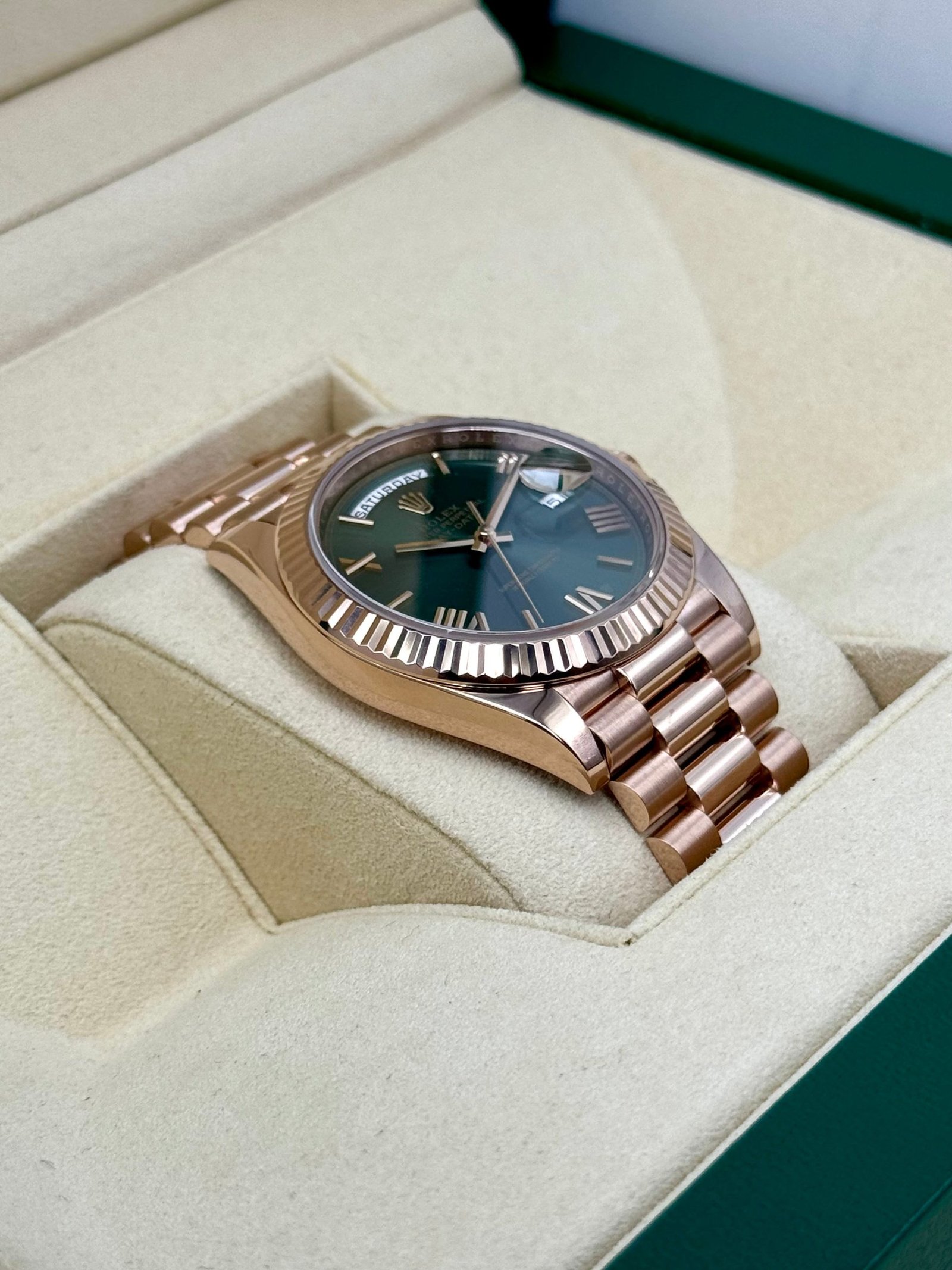 2019 Rolex Day-Date 40mm 228235 Presidential Rose Gold Olive Dial - Image 6