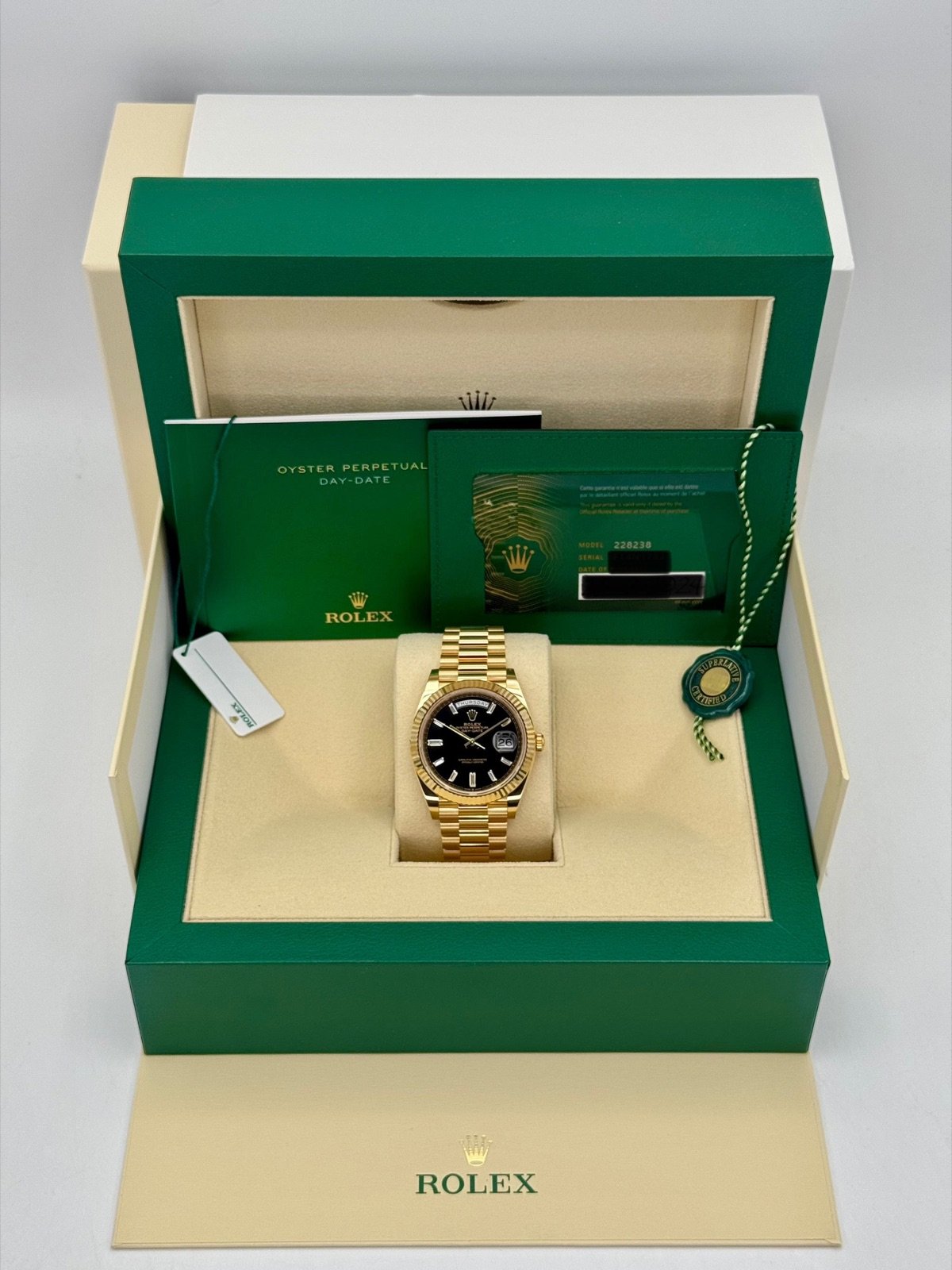 2024 Rolex Day-Date 40mm 228238 Black Diamond Baguette Dial (Unworn) - Image 10