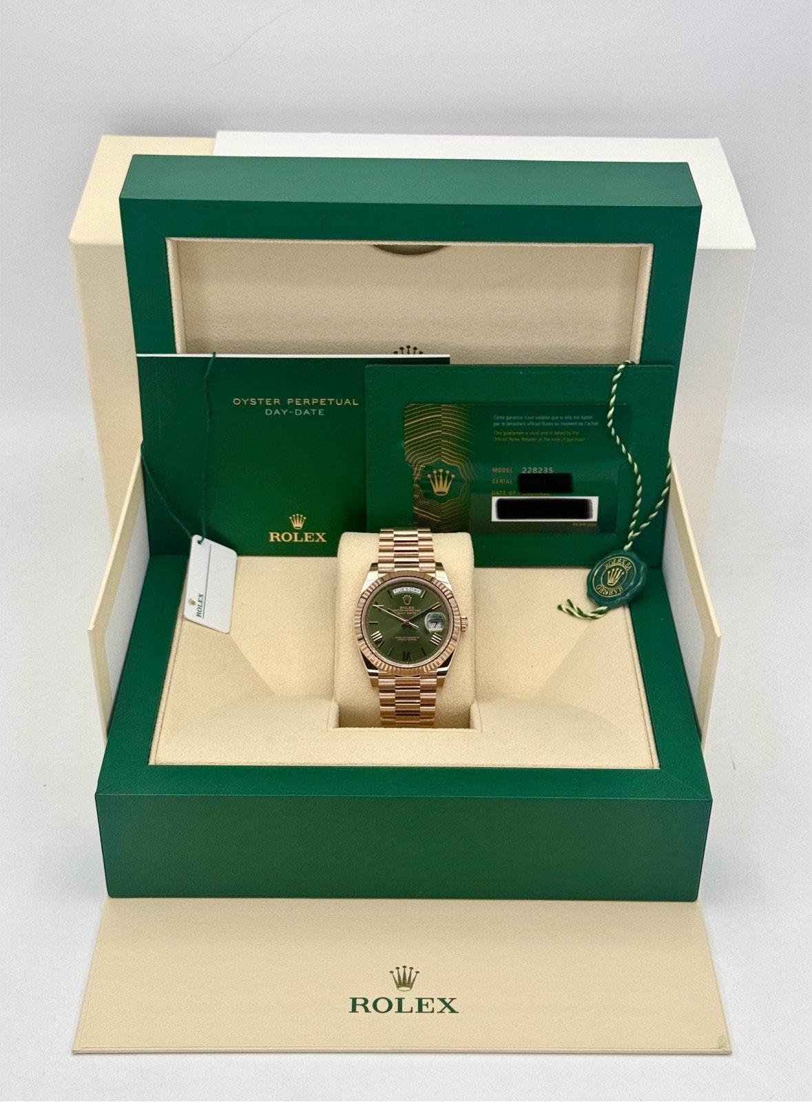 2025 Rolex Day-Date 40mm 228235 Presidential Rose Gold Olive Dial (Unworn) - Image 12