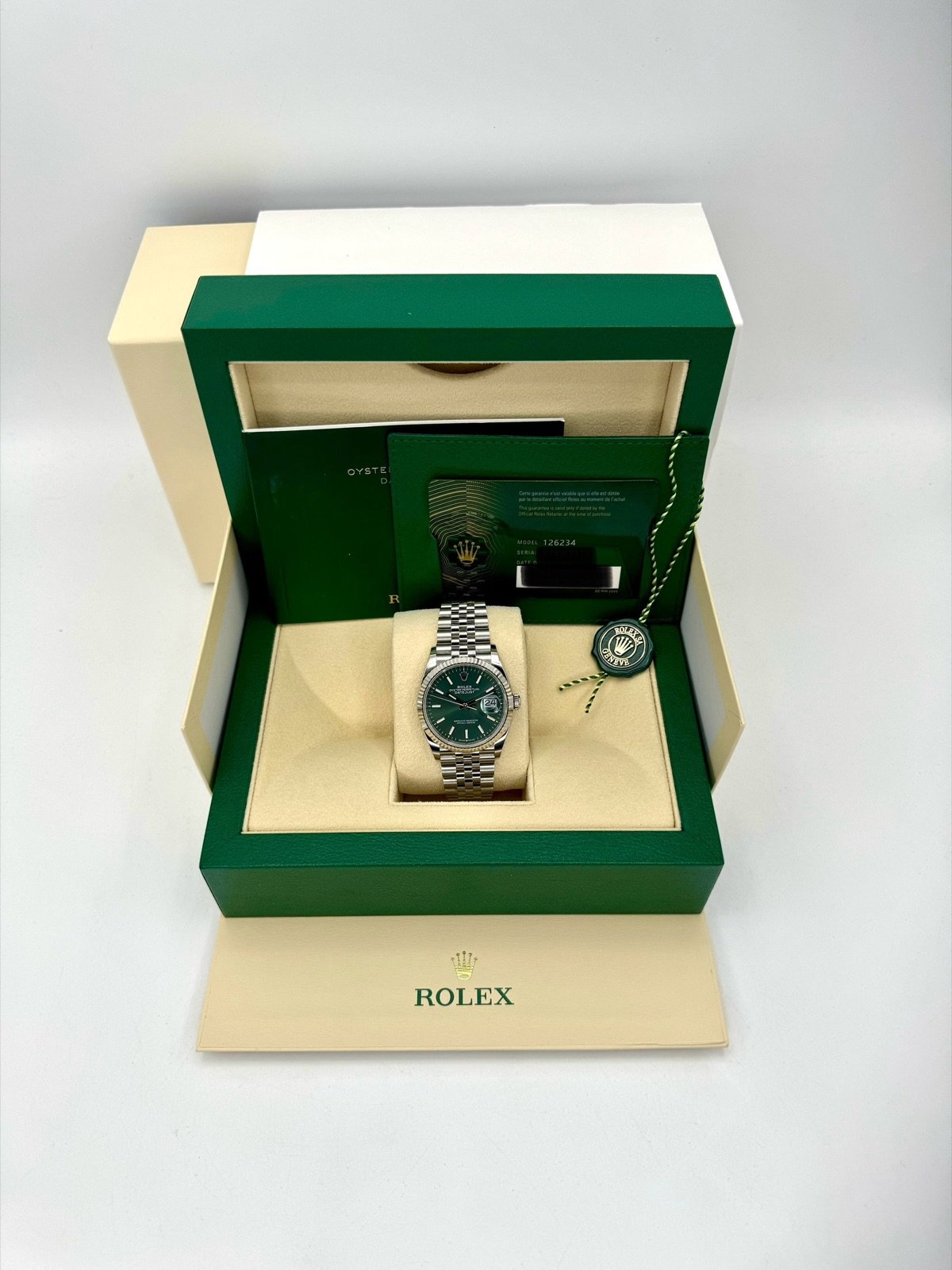 2023 Rolex Datejust 36mm 126234 Stainless Steel Jubilee Green Dial (Unworn) - Image 12