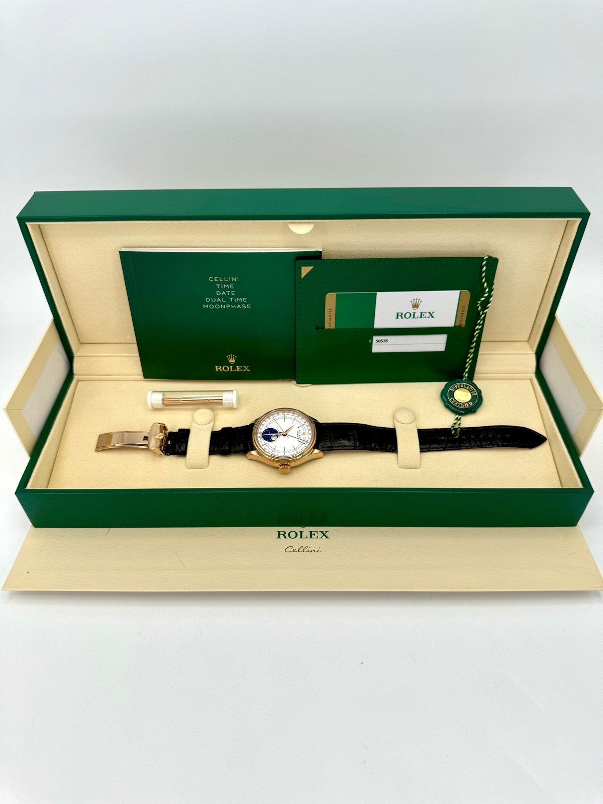 2020 Rolex Cellini Moonphase 39mm 50535 Rose Gold White Dial - Image 10