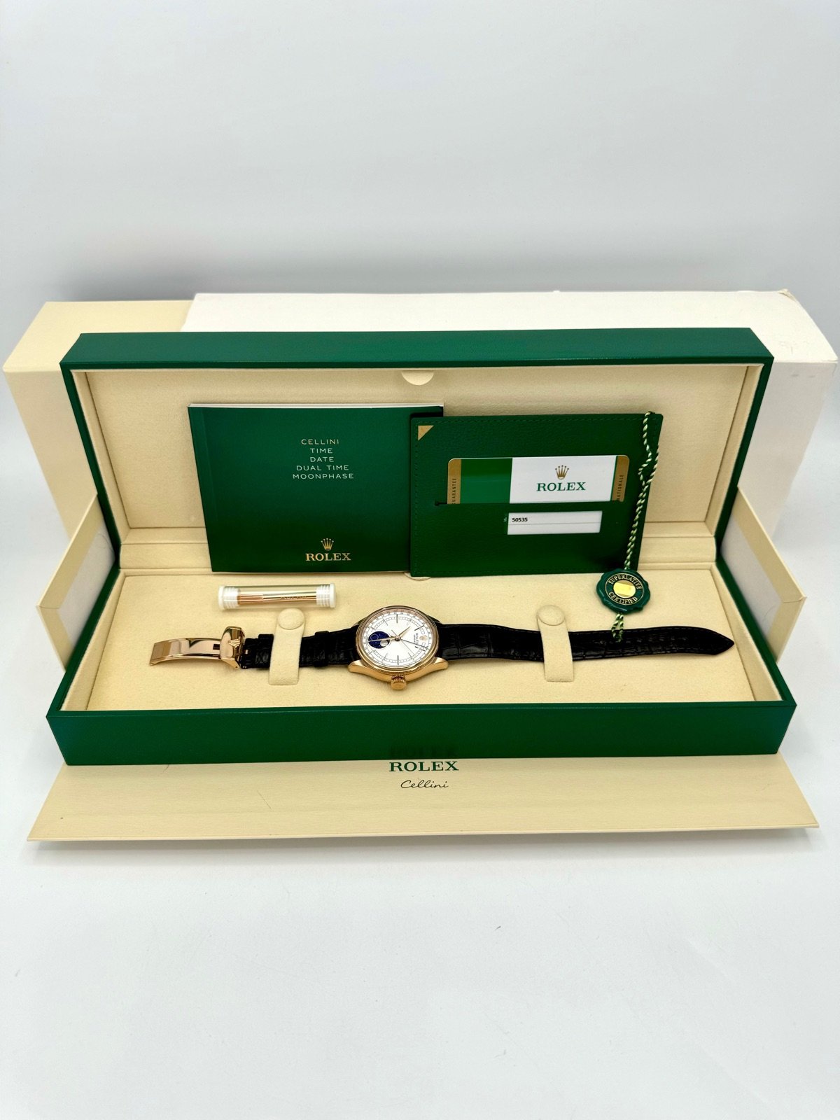 2020 Rolex Cellini Moonphase 39mm 50535 Rose Gold White Dial - Image 12