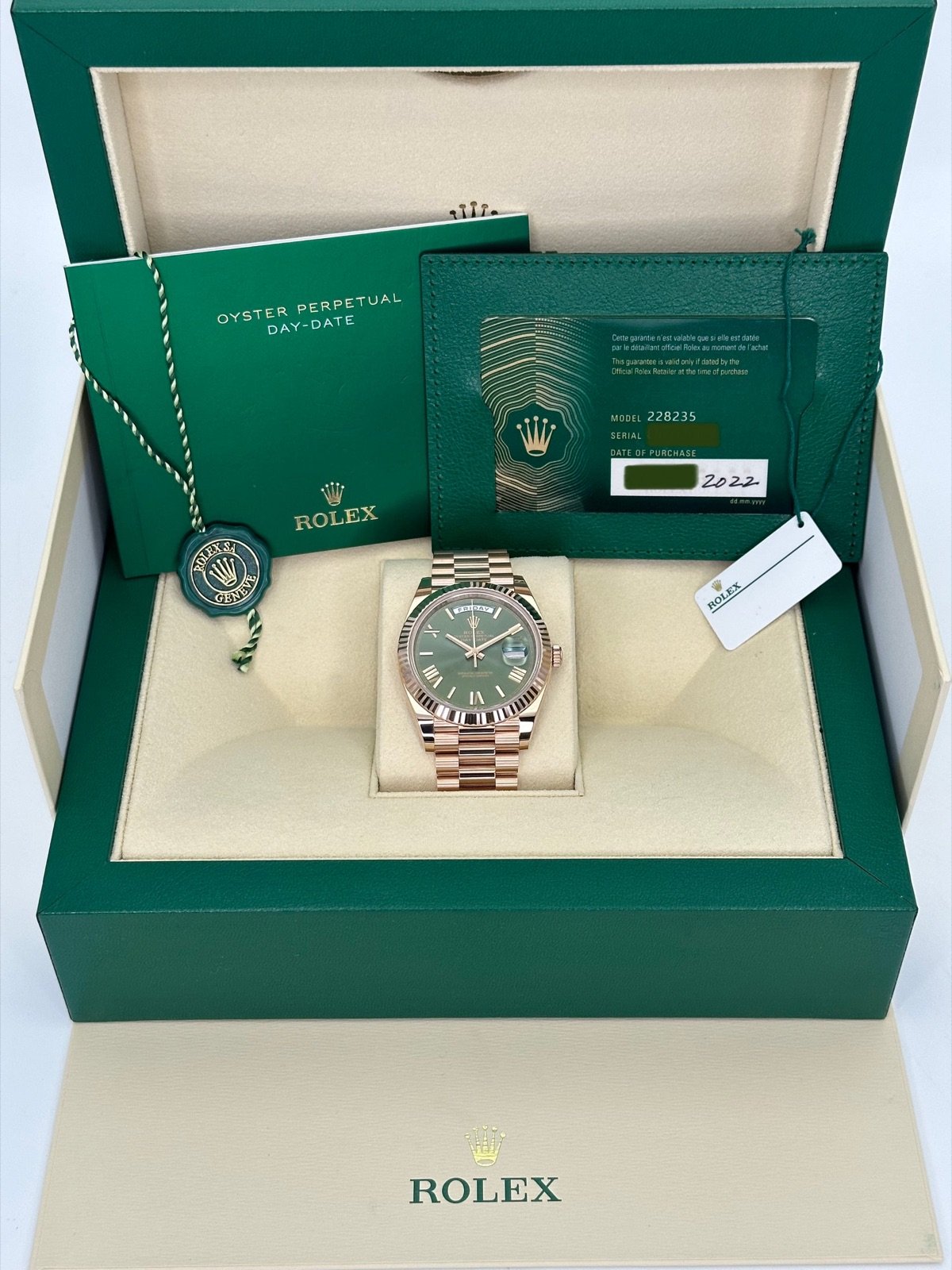 2022 Rolex Day-Date 40mm 228235 Presidential Rose Gold Olive Dial (Unworn) - Image 11