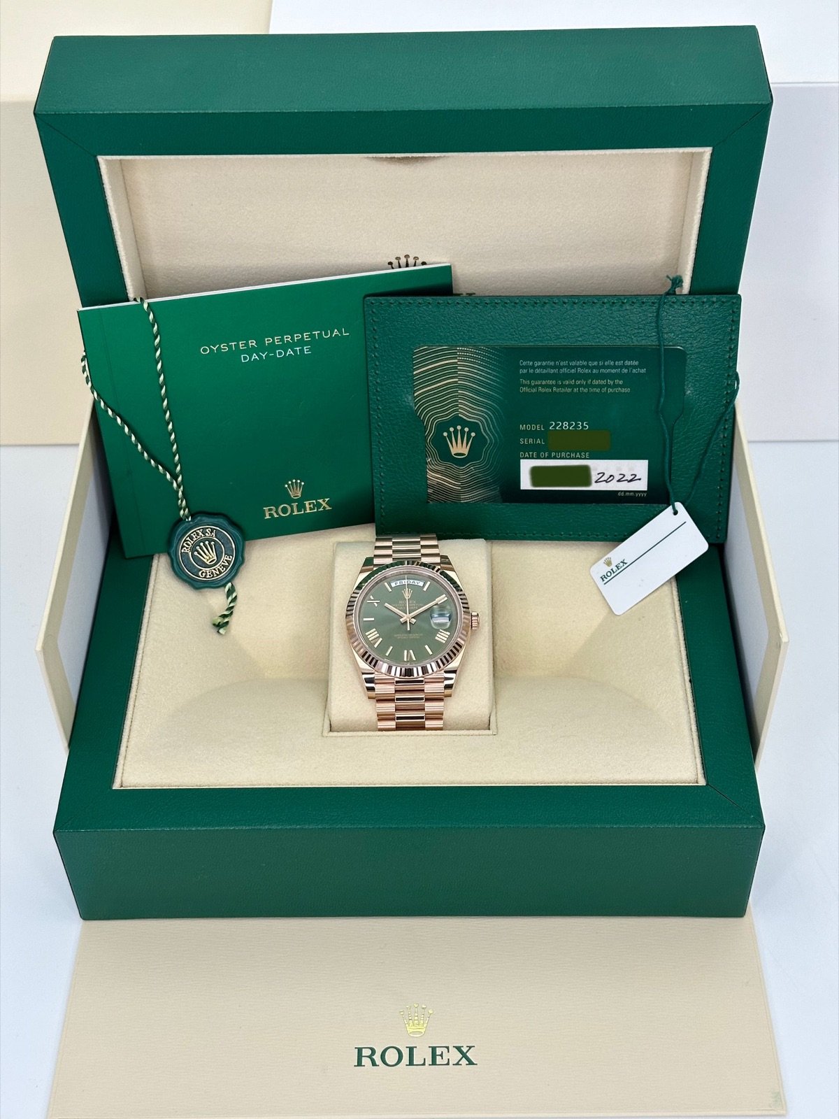 2022 Rolex Day-Date 40mm 228235 Presidential Rose Gold Olive Dial (Unworn) - Image 12