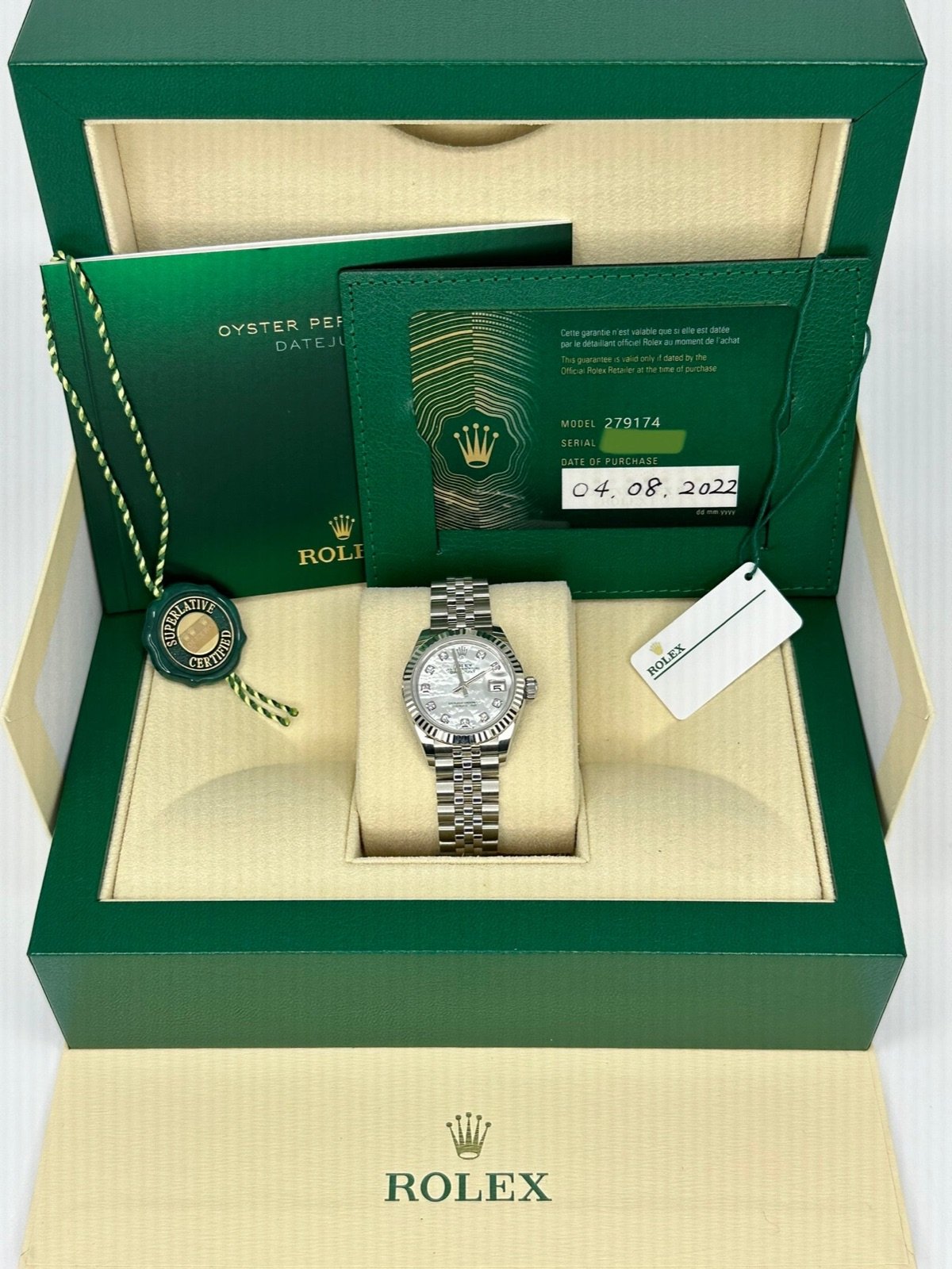 2022 Rolex Lady-Datejust 28mm 279174 Jubilee Mother of Pearl Diamond Dial - Image 11