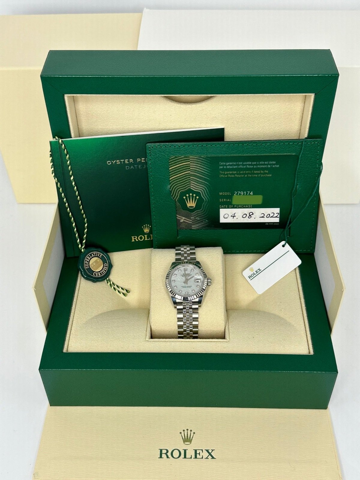 2022 Rolex Lady-Datejust 28mm 279174 Jubilee Mother of Pearl Diamond Dial - Image 12