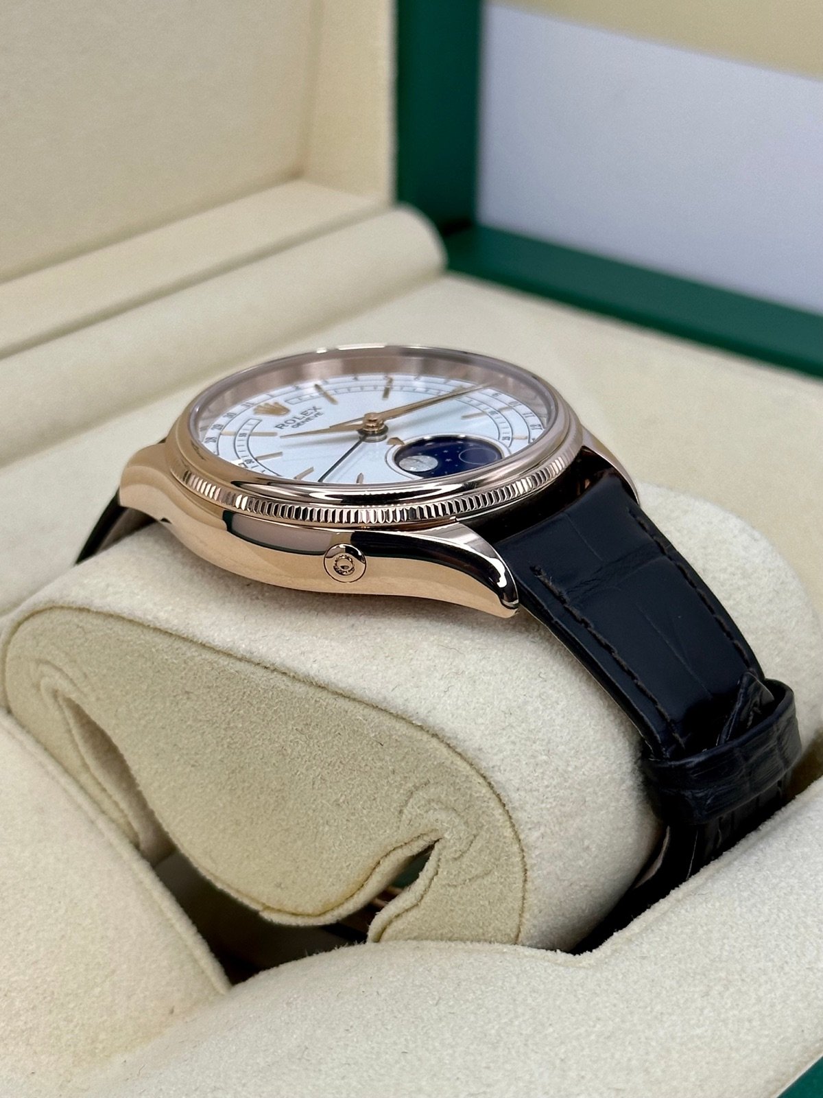 2022 Rolex Cellini Moonphase 39mm 50535 Rose Gold White Dial - Image 6