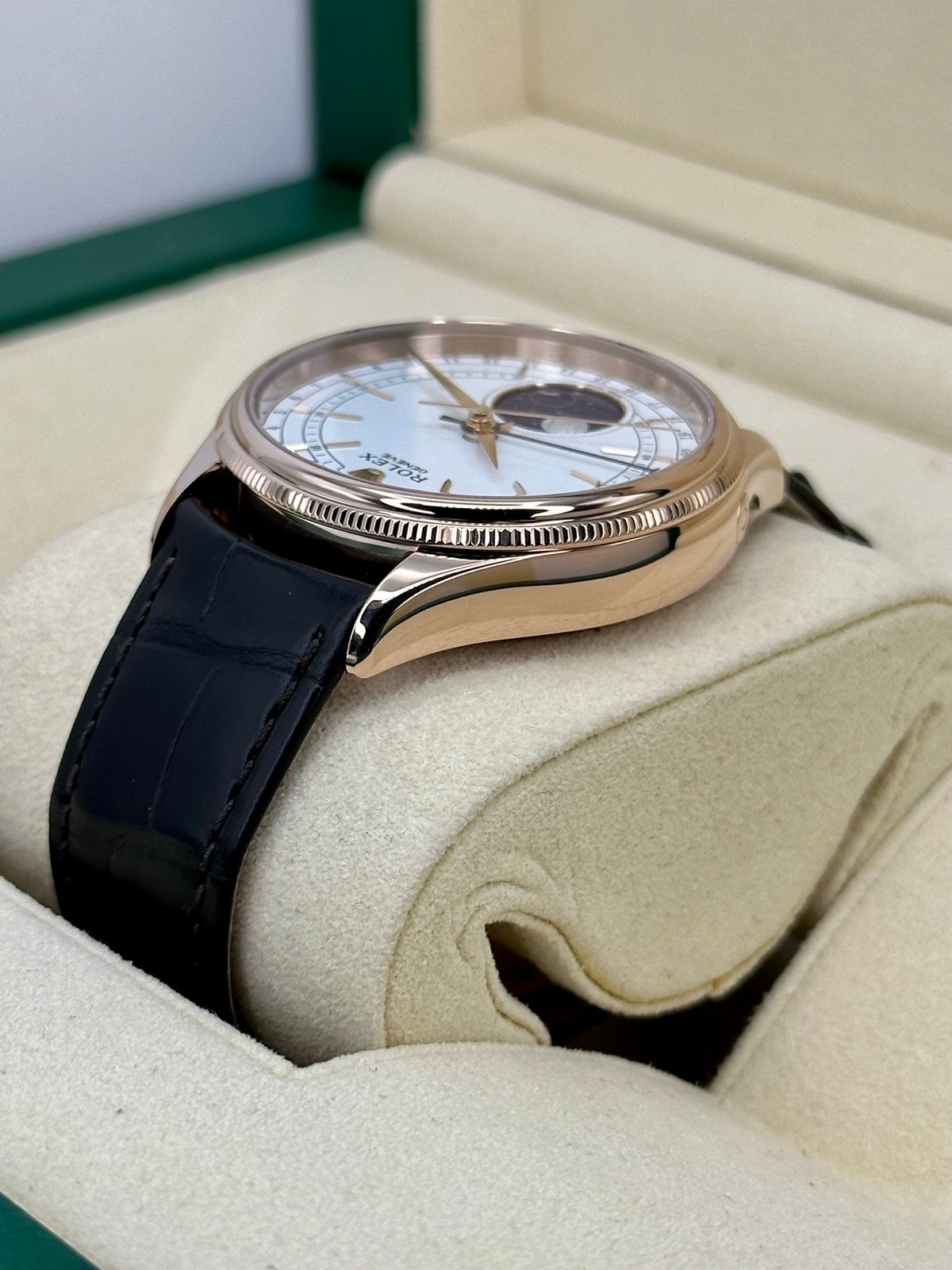 2022 Rolex Cellini Moonphase 39mm 50535 Rose Gold White Dial - Image 8