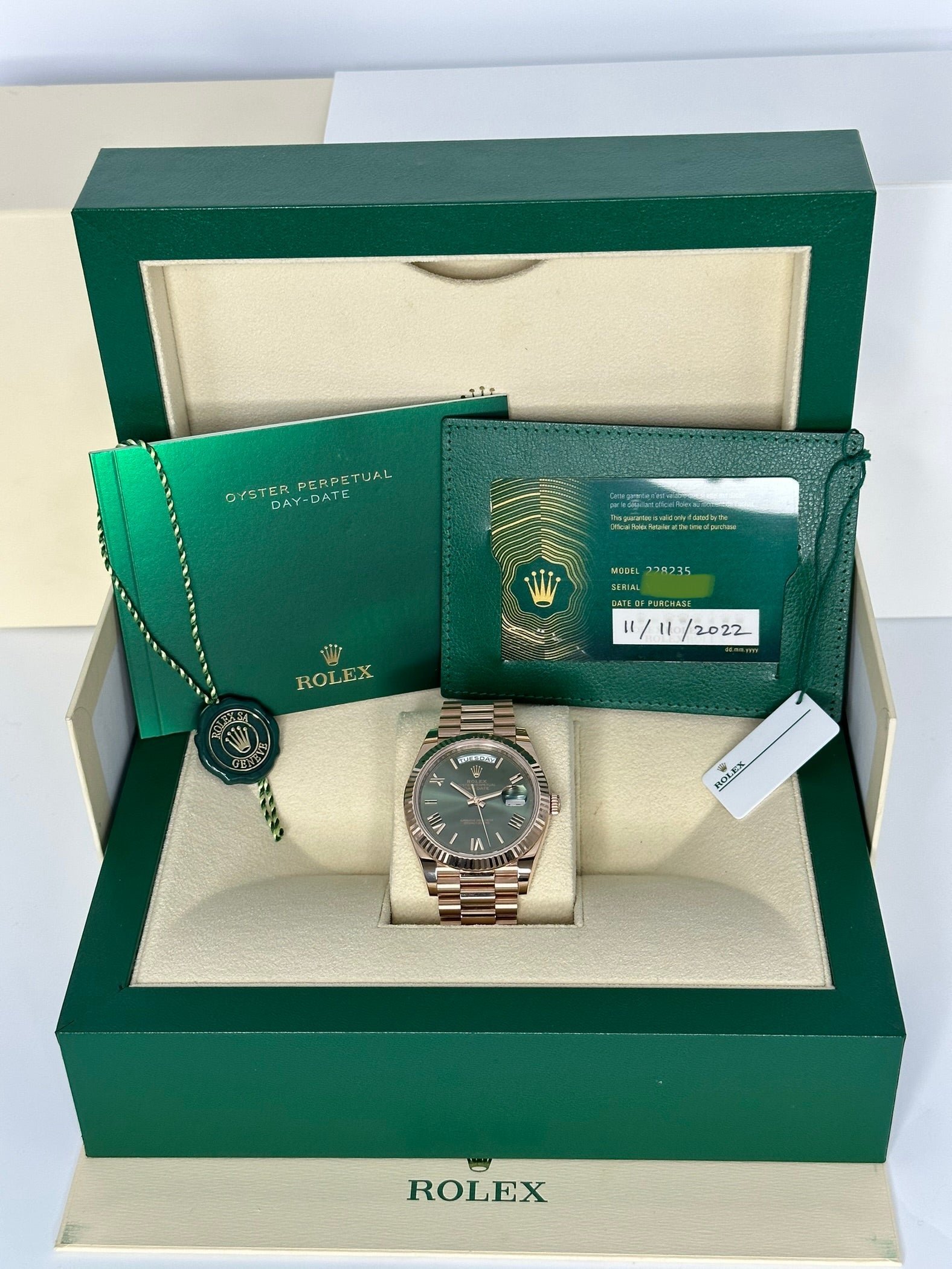 2022 Rolex Day-Date 40mm 228235 Presidential Rose Gold Olive Dial - Image 12