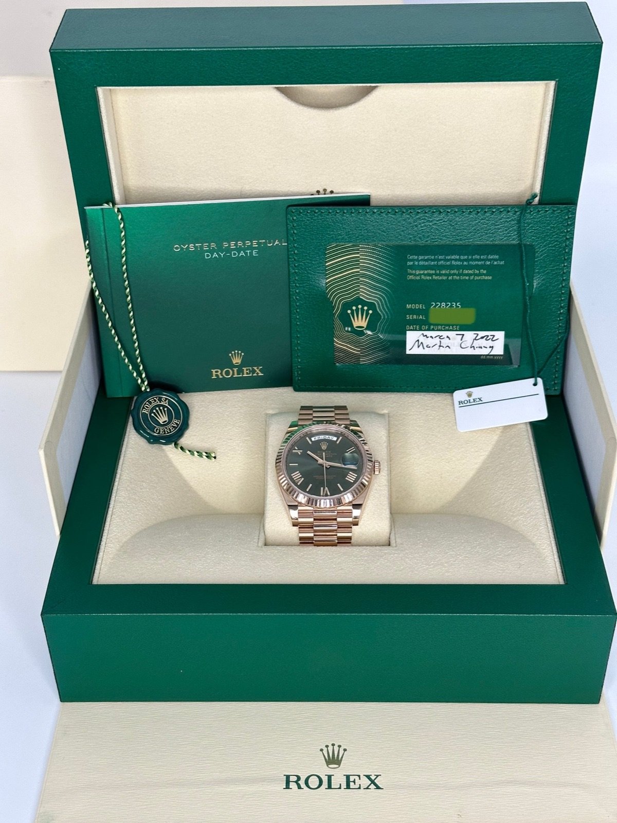 2022 Rolex Day-Date 40mm 228235 Presidential Rose Gold Olive Dial (Unworn) - Image 11