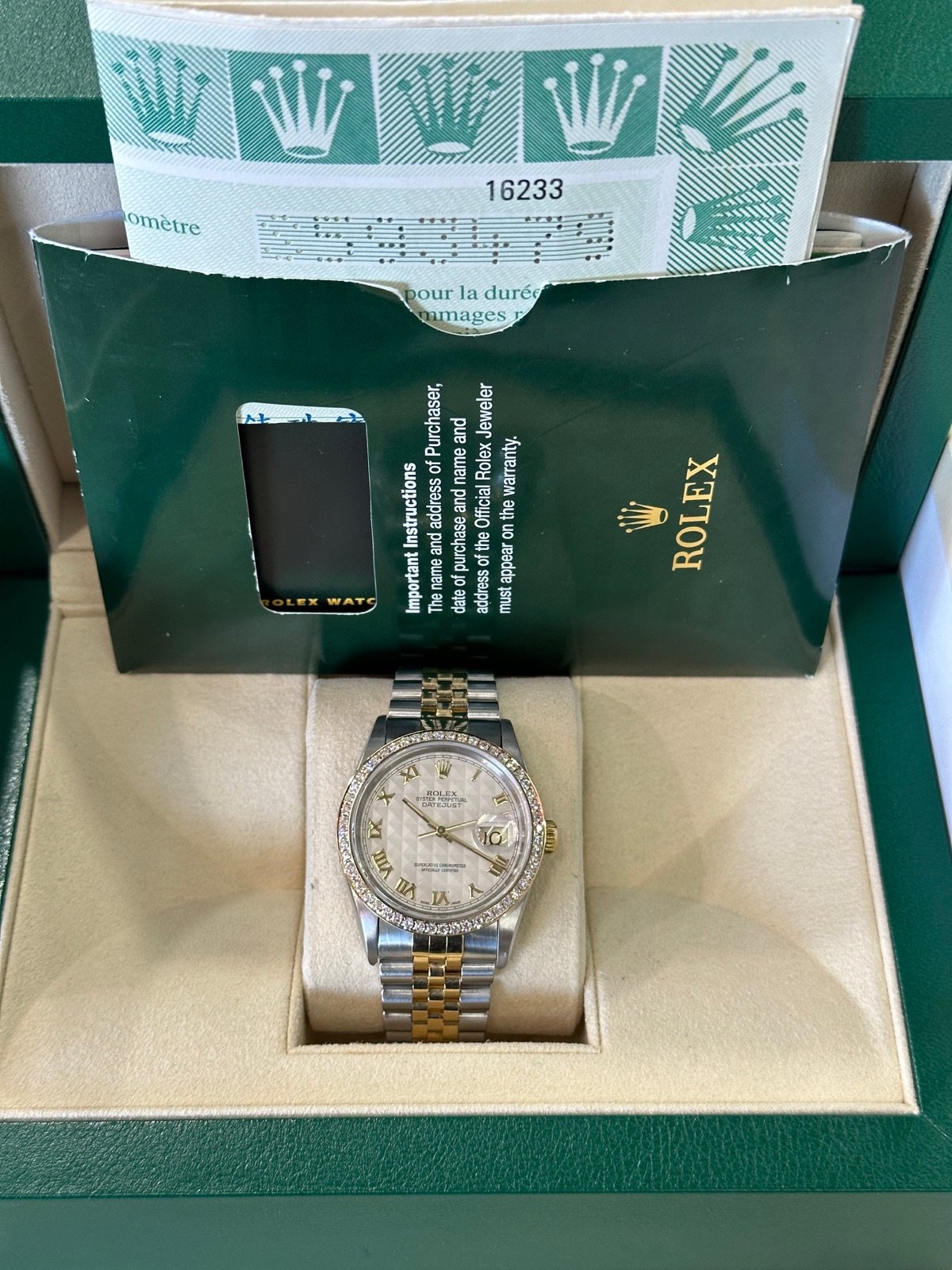 Rolex Datejust 36mm 16233 Two-Tone White Pyramid Roman Numeral Dial - Image 2